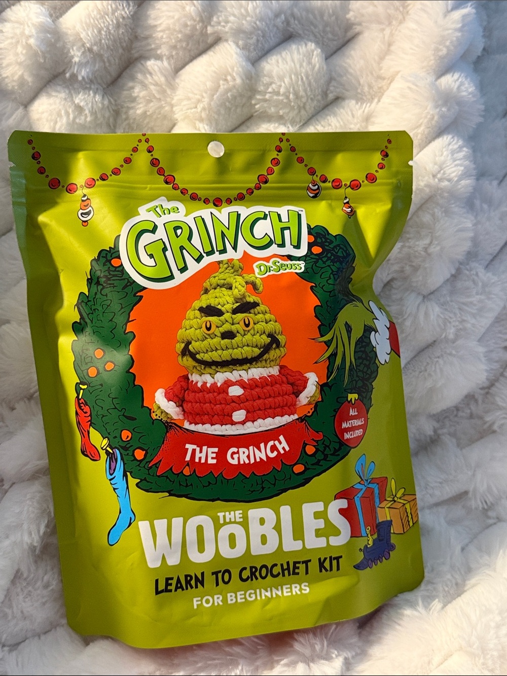 Dr. Seuss Grinch The Woobles Crochet Kit - Lime Green and Red Accents